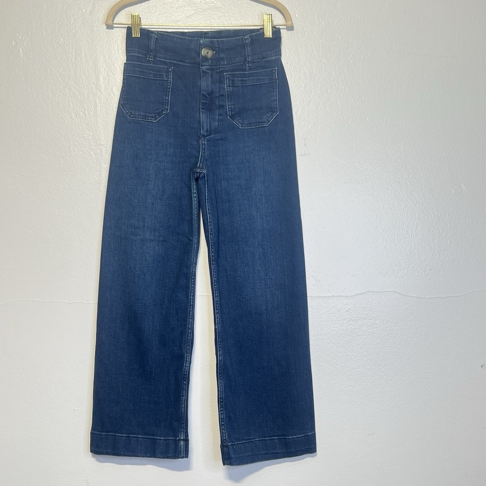 Anthro Pilcro Dark Blue Cropped Wide-Leg Jeans